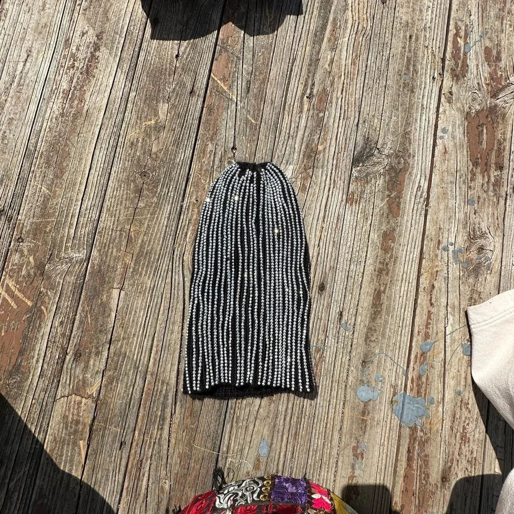 Beaded Fringe Balaclava - Black and White